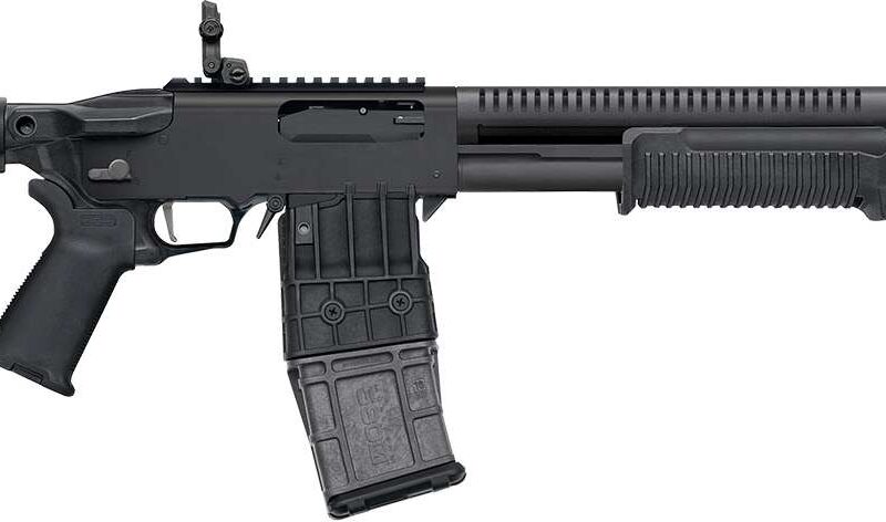 MOSSBERG 590RM TACTICAL MAG FED 12G SHOTGUN 18.5" 5 POSTION STOCK, MAGPUL FOLDING SIGHTS, 10+1