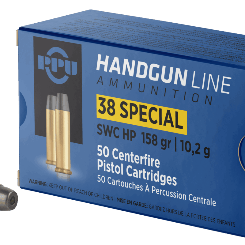 PPU .38 SPECIAL SWC HP 158G 50RD BOX 10 BOXES PER CASE