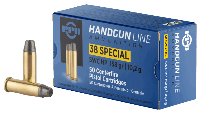 PPU .38 SPECIAL SWC HP 158G 50RD BOX 10 BOXES PER CASE