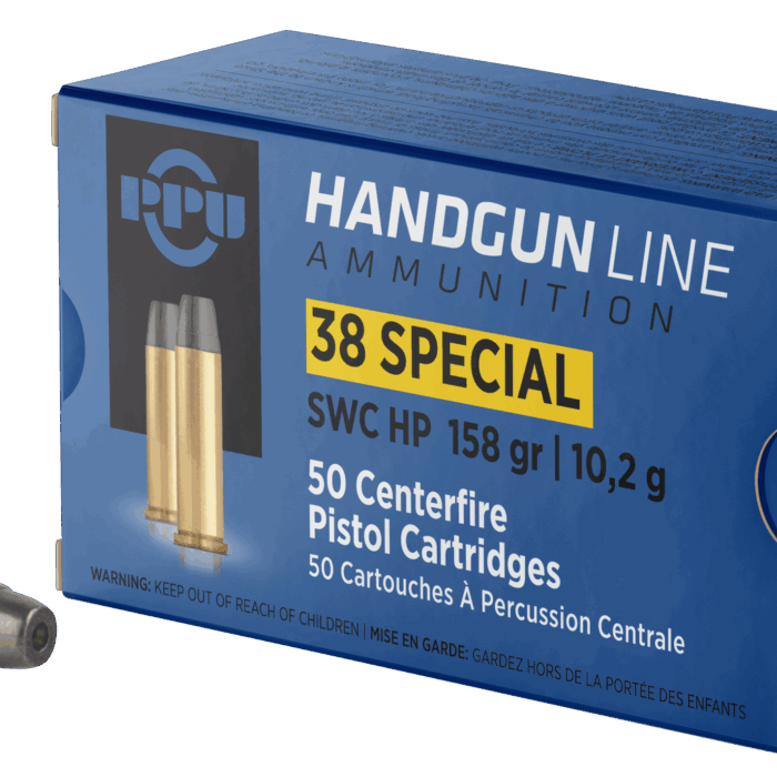 PPU .38 SPECIAL SWC HP 158G 50RD BOX 10 BOXES PER CASE