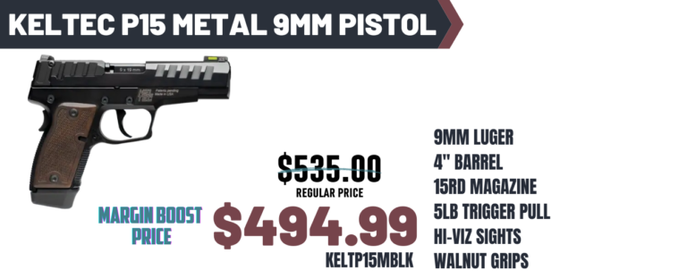 KELTEC P15 9MM PSTL BLK NITRDE, WALNUT GRIP 15RD