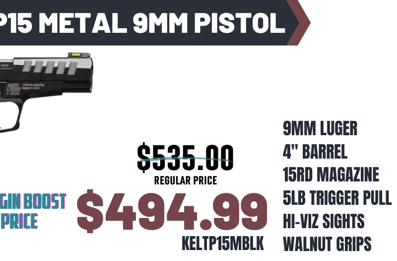 KELTEC P15 9MM PSTL BLK NITRDE, WALNUT GRIP 15RD