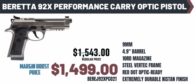 BERETTA 92X PERFORMANCE CARRY OPTIC 9MM 4.9" 2-15RD