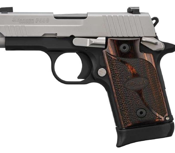 SIG SAUER P938 TWO TONE 9MM STS/BLK WALNUT GRIP 3" N.S. 1-6RD 1-7RD MAG