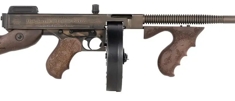 THOMPS BONNIE & CLYDE 1927A-1 DELUXE 45ACP RFL ENGRAVED WALNUT 20RD STICK/50RD DRUM