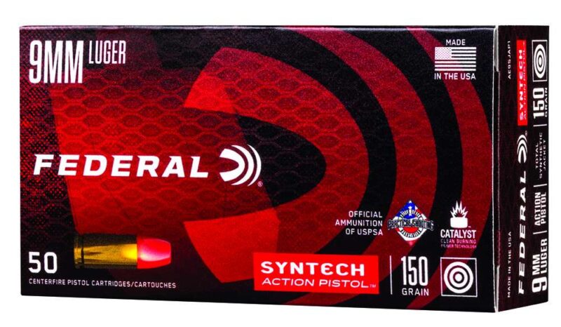 FEDERAL 9MM LUGER 150GR SYNTECH ACTION PISTOL TSJ FLAT NOSE 50 RD/BX 10 BX/CS