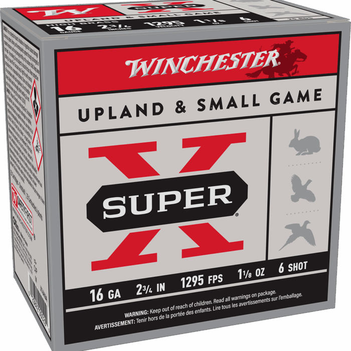 WINCHESTER 16 GA 2-3/4" #6 SUPER-X UPLAND HB 1-1/8 OZ 25 RD/BX 10 BX/CS