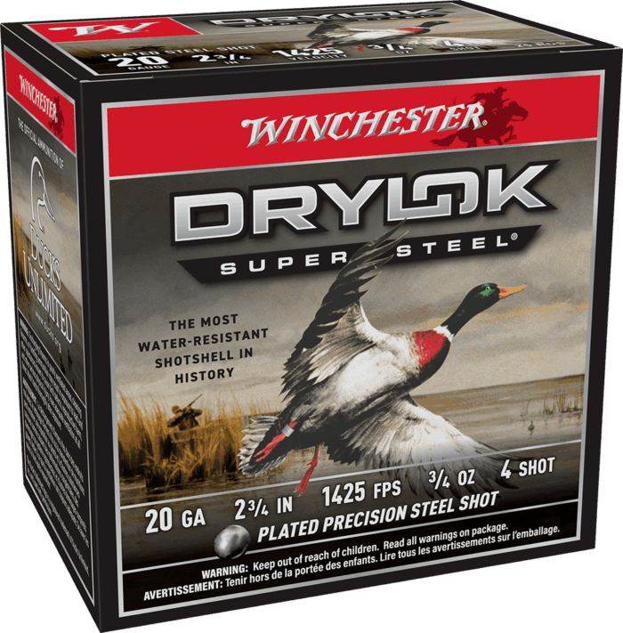 WINCHESTER 20 GA 2-3/4" #4 DRYLOK STEEL MAGNUM 3/4 OZ 25 RD/BX 10 BX/CS