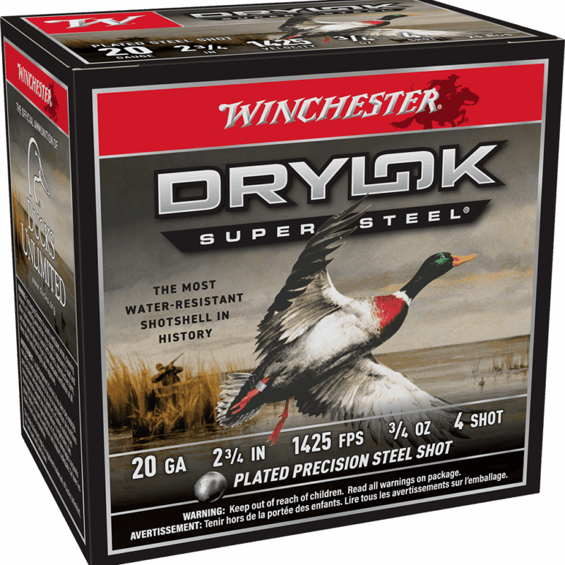 WINCHESTER 20 GA 2-3/4" #4 DRYLOK STEEL MAGNUM 3/4 OZ 25 RD/BX 10 BX/CS