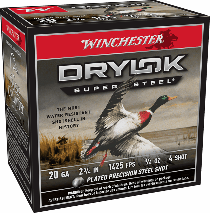 WINCHESTER 20 GA 2-3/4" #4 DRYLOK STEEL MAGNUM 3/4 OZ 25 RD/BX 10 BX/CS