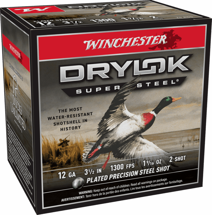 WINCHESTER 12 GA 3-1/2" #2 DRYLOK STEEL MAGNUM 1-9/16 OZ 25 RD/BX 10 BX/CS