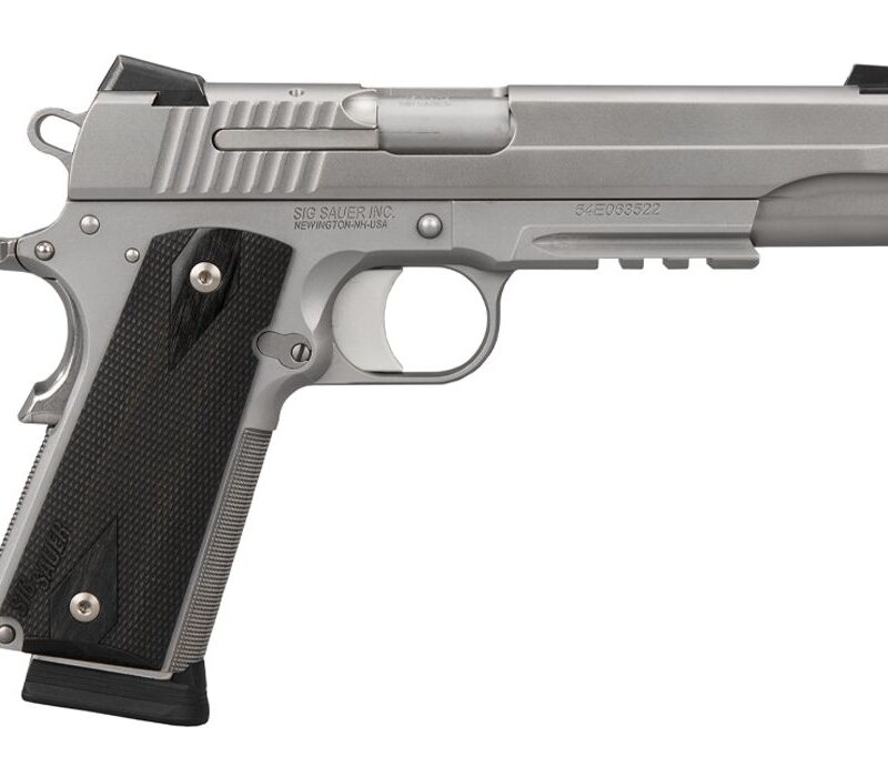 SIG SAUER 1911 45ACP 5" STAINLESS FINISH, BLK GRIP, 2-8RD CA COMPLIANT