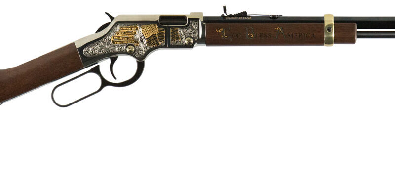 Henry H004GBA Golden Boy God Bless America Edition 22 Short Caliber with 16 LR/21 Short Capacity, 20" Octagon Barrel, Nickel-Plated Metal Finish & American Walnut Stock Right Hand
