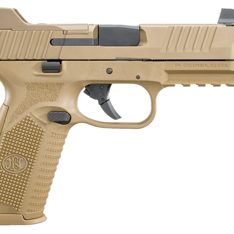 FN 66100383 509T  9mm Luger 10+1 4.50" Black Steel Threaded Barrel, Flat Dark Earth Optic Cut/Serrated Stainless Steel Slide, Flat Dark Earth Polymer Frame w/Picatinny Rail