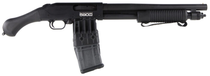 Mossberg 50208 590M Shockwave 12 Gauge Pump 2.75" 10+1 15" Matte Blued Heavy-Walled Barrel, Blued Stainless Steel Drilled & Tapped Receiver, Black Raptor Birdshead Grip