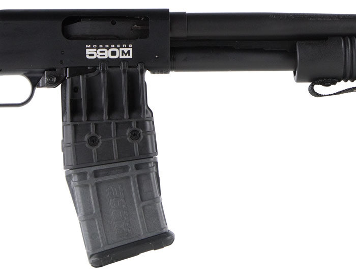 Mossberg 50208 590M Shockwave 12 Gauge Pump 2.75" 10+1 15" Matte Blued Heavy-Walled Barrel, Blued Stainless Steel Drilled & Tapped Receiver, Black Raptor Birdshead Grip