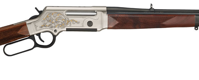 Henry H014D223 Long Ranger Deluxe Full Size 223 Rem/5.56x45mm NATO 5+1 20" Blued Steel Barrel, Engraved Nickel-Plated w/24K Gold Inlay Steel Receiver, American Walnut Stock Right Hand