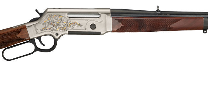 Henry H014D243 Long Ranger Deluxe Full Size 243 Win 4+1 20" Blued Steel Barrel, Engraved Nickel-Plated w/24K Gold Inlay Steel Receiver, American Walnut Stock Right Hand
