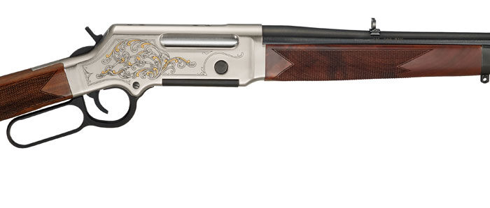 Henry H014D308 Long Ranger Deluxe Full Size 308 Win 4+1 20" Blued Steel Barrel, Engraved Nickel-Plated w/24K Gold Inlay Steel Receiver, American Walnut Stock Right Hand