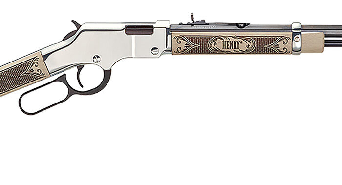 Henry H004AE Golden Boy Silver American Eagle Full Size 22 Short, 22 Long, 22 LR, 16 LR/21 Short, 20" Blued Barrel, Nickel-Plated Metal Finish & Ivory American Walnut Stock Right Hand