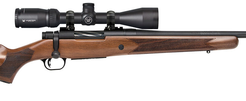 Mossberg 28057 Patriot  22-250 Rem Caliber with 5+1 Capacity, 22" Fluted Barrel, Matte Blued Metal Finish & Walnut Stock Right Hand (Full Size) Includes Vortex Crossfire II 3-9x40mm Scope