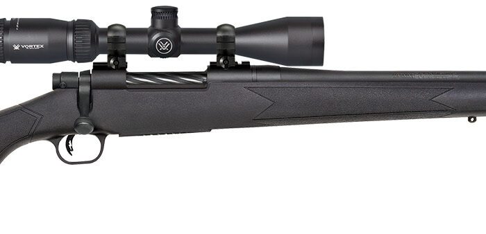 Mossberg 28053 Patriot  7mm-08 Rem Caliber with 5+1 Capacity, 22" Fluted Barrel, Matte Blued Metal Finish & Black Synthetic Stock Right Hand (Full Size) Includes Vortex Crossfire II 3-9x40mm Scope