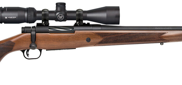 Mossberg 28058 Patriot  7mm-08 Rem Caliber with 5+1 Capacity, 22" Fluted Barrel, Matte Blued Metal Finish & Walnut Stock Right Hand (Full Size) Includes Vortex Crossfire II 3-9x40mm Scope