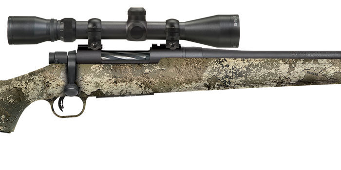 Mossberg 28066 Patriot Super Bantam 7mm-08 Rem Caliber with 5+1 Capacity, 20" Fluted Barrel, Blued Metal Finish & TrueTimber Strata Synthetic Stock Right Hand (Youth) Includes 3-9x40mm Scope
