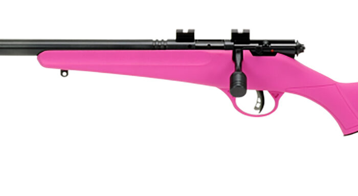 Savage Arms 13842 Rascal FLV-SR Youth 22 LR 1rd 16.12" Matte Blued Heavy Barrel, Matte Blued Carbon Steel Receiver, Pink Synthetic Stock, Left Hand