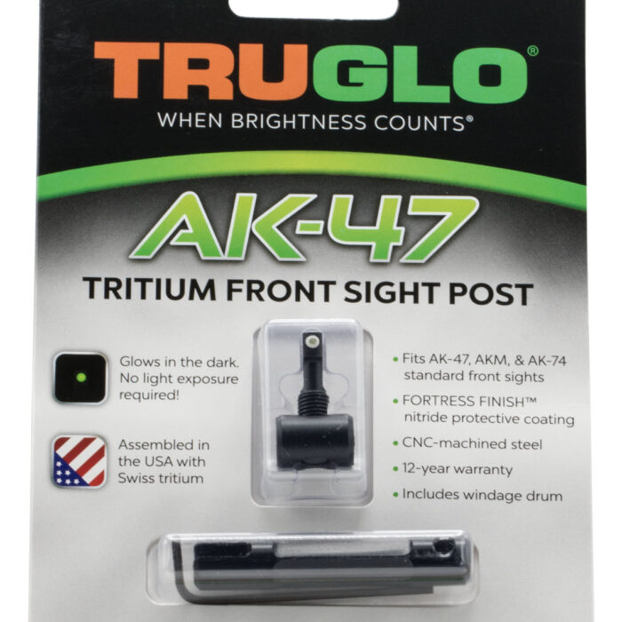 TruGlo TG231AK1 Tritium Rifle Front Sight  Black-Green with White Outline  for AK-47, AKM, AK-74
