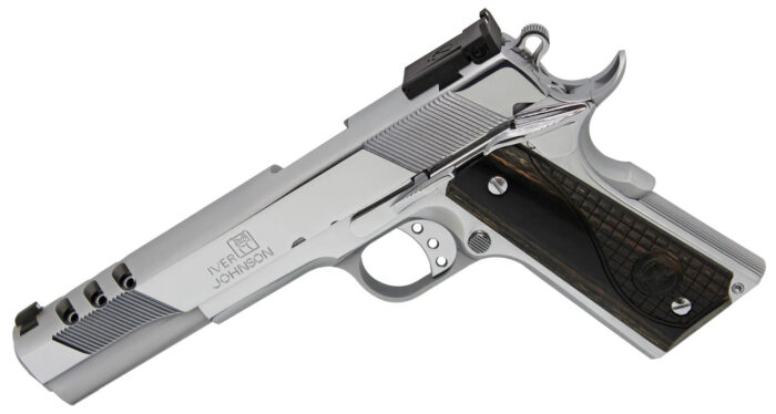 Iver Johnson Arms EAGLEXLC10 1911 Eagle XLC  10mm 6" 8+1 High Polished Bright Chrome Ported Long Slide Diamondwood Walnut w/Logo Grip Adjustable Sight