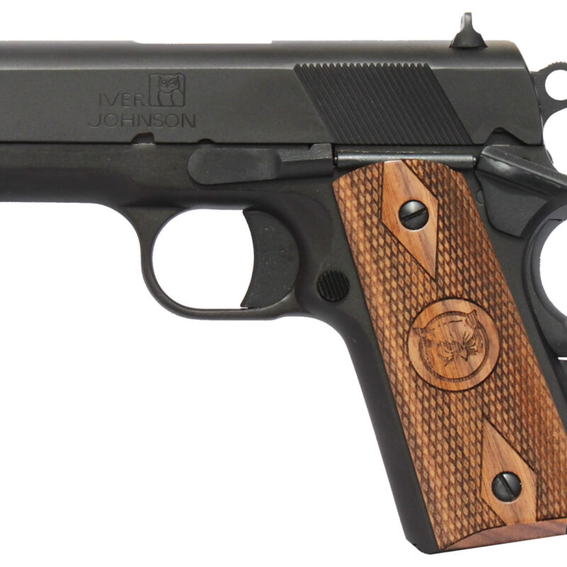 Iver Johnson Arms THRASHER9 Thrasher Officer 9mm Luger 8+1 3.12" Black Steel Barrel, Matte Black Serrated Steel Slide & Frame w/Beavertail, Walnut Grip