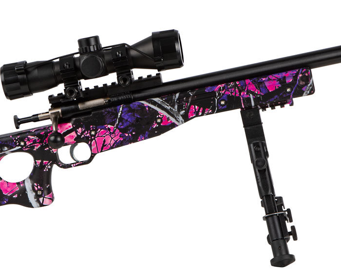 Crickett KSA2148 Precision Package 22 LR Caliber with 1rd Capacity, 16.12" Bull Barrel, Blued Metal Finish & Fixed Thumbhole Muddy Girl Synthetic Stock Right Hand (Youth) Includes Scope & Bipod