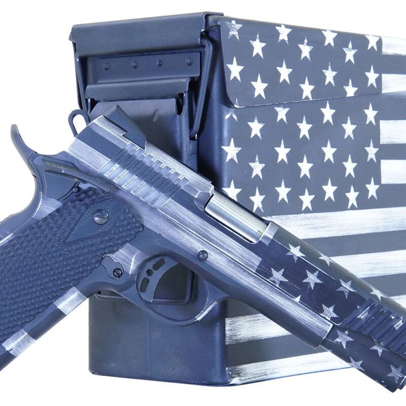 Citadel CITC45FUSGAC M1911 Flag 45 ACP 8+1, 5" Stainless Steel Barrel, American Flag Gray Cerakote Serrated Steel Slide, Steel Frame w/Beavertail, Matching Ammo Can, Ambidextrous
