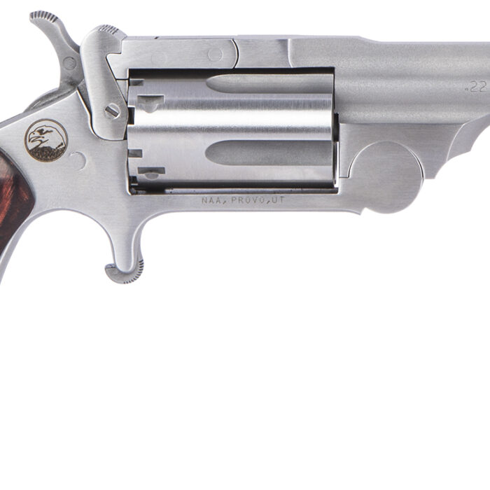 North American Arms 22MCR250 Ranger II  22 LR or 22 WMR Caliber with 2.50" Barrel, 5rd Capacity Cylinder, Overall Stainless Steel Finish & Rosewood Boot Grip Includes Cylinder