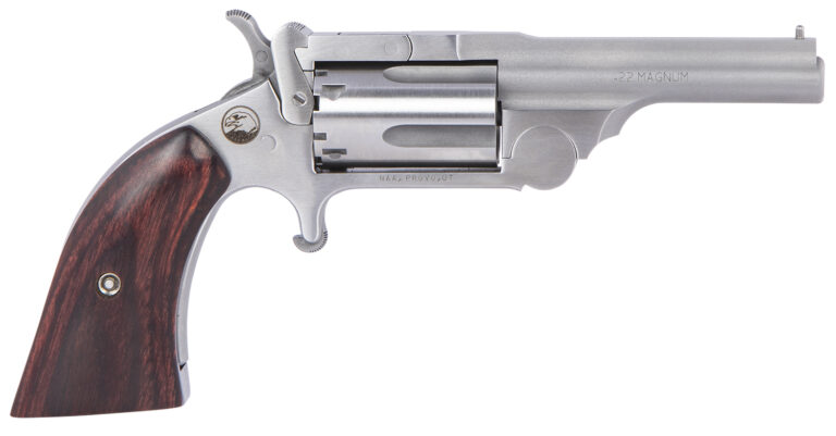 North American Arms 22MCR250 Ranger II  22 LR or 22 WMR Caliber with 2.50" Barrel, 5rd Capacity Cylinder, Overall Stainless Steel Finish & Rosewood Boot Grip Includes Cylinder