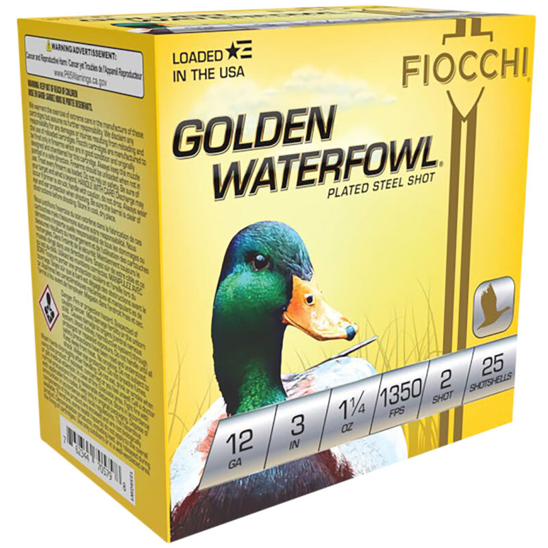 Fiocchi 123SGW2 Golden Waterfowl  12Gauge 3" 1 1/4oz 2Shot 25 Per Box/10 Case