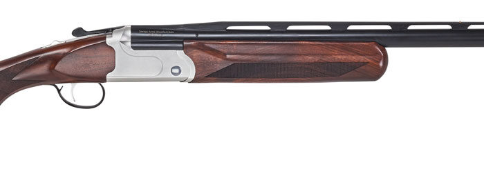 Stevens 23222 555 Trap 12 Gauge 3" 1rd 30" Vent Rib Barrel, Silver Aluminum Receiver,  Turkish Walnut Fixed Adjustable Comb Stock Ambidextrous