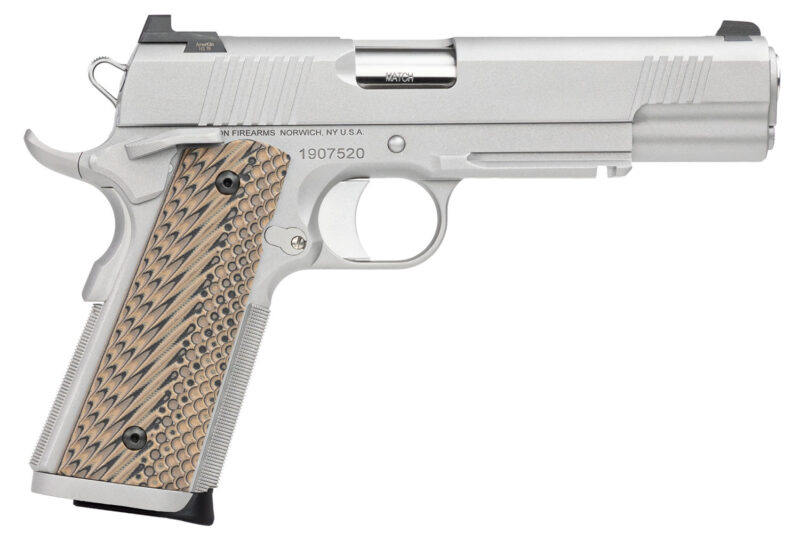Dan Wesson 01815 Specialist  10mm Auto Caliber with 5" Barrel, 8+1 Capacity, Overall Stainless Steel Finish, Picatinny Rail & Beavertail Frame, Serrated Bead Blasted Slide & Black/Brown G10 Grip