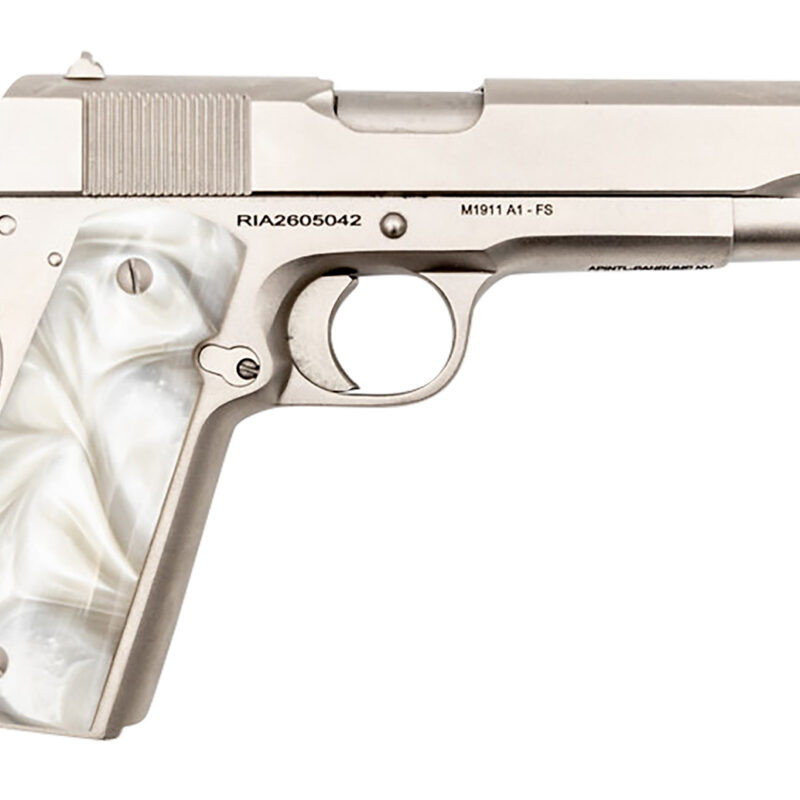 Rock Island 56418 GI Standard FS *CA Compliant 45 ACP Caliber with 5" Barrel, 8+1 Capacity, Overall Matte Nickel Finish Steel, Beavertail Frame, Serrated Slide & Mother of Pearl Grip