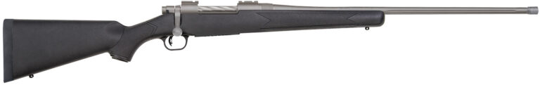 Mossberg 28129 Patriot  Full Size 7mm Rem 3+1 24" Stainless Cerakote Fluted Threaded Barrel, Drilled & Tapped Stainless Cerakote Receiver, Black Fixed Synthetic Stock, Right Hand