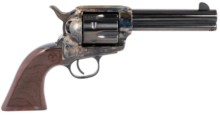 Taylors & Company 550812 Smoke Wagon  45 Colt (LC) Caliber with 4.75" Blued Finish Barrel, 6rd Capacity Blued Finish Cylinder, Color Case Hardened Finish Steel Frame & Checkered Walnut Grip