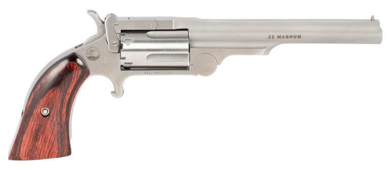 North American Arms 22MR4 Ranger II  22 WMR Caliber with 4" Barrel, 5rd Capacity Cylinder, Overall Stainless Steel Finish & Rosewood Boot Grip