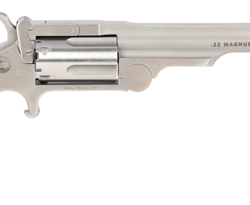 North American Arms 22MR4 Ranger II  22 WMR Caliber with 4" Barrel, 5rd Capacity Cylinder, Overall Stainless Steel Finish & Rosewood Boot Grip