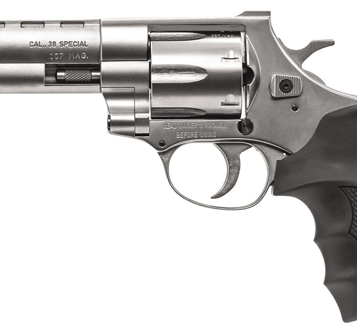 Weihrauch Guns 770128 Windicator  Medium Frame 357 Mag 6 Shot, 4" Nickel Steel Barrel, Nickel Cylinder, Nickel Steel Frame, Black Finger Grooved Rubber Grip, Spurred Hammer