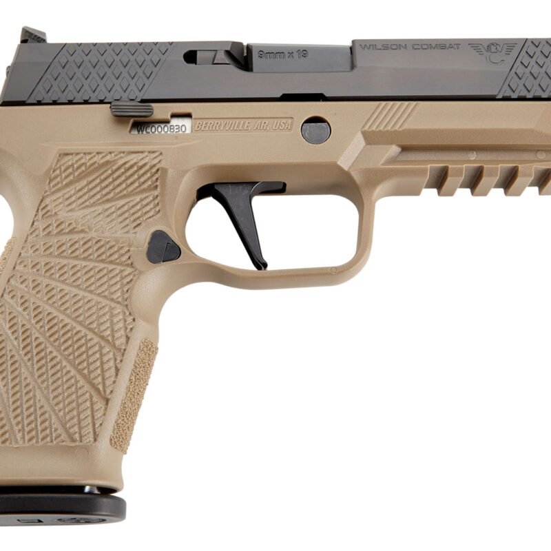 Wilson Combat SIGWCP320F9T P320  9mm Luger 17+1 4.70" Black Steel Barrel, Black DLC Serrated Stainless Steel Slide, Tan Polymer Frame w/Picatinny Rail, Tan Polymer Grip