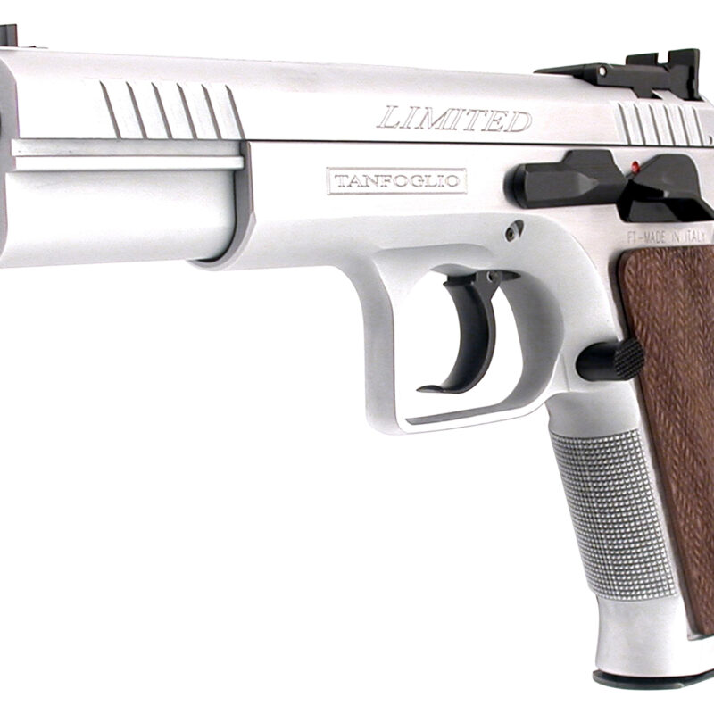 Tanfoglio IFG TF-LIMPRO-9 Defiant Limited Pro 9mm Luger Caliber with 4.80" Barrel, 19+1 Capacity, Overall Hard Chrome Finish Steel, Beavertail Frame, Serrated Slide & Brown Polymer Grip