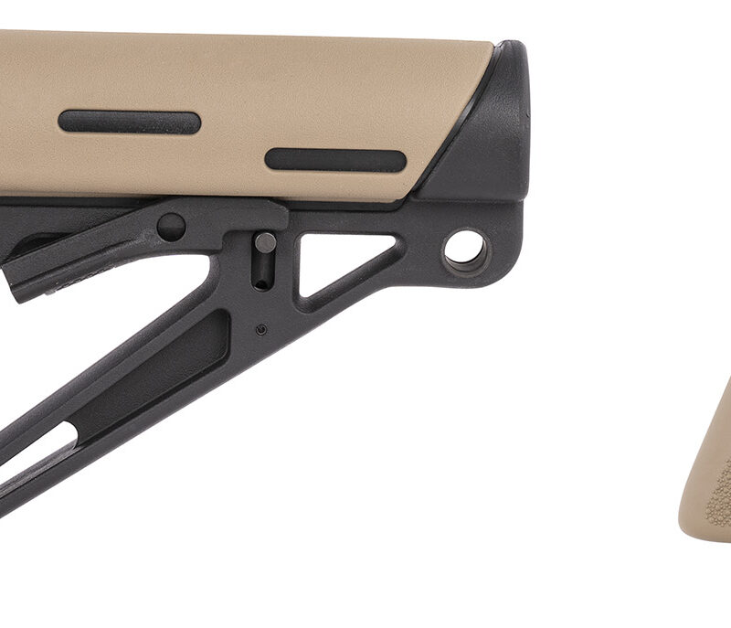 Hogue 15355 OverMolded Collapsible Buttstock Black Synthetic Flat Dark Earth OverMolded Rubber & Flat Dark Earth Rubber Finger Grooved Grip for AR-15, M16 with Commercial Tube (Tube Not Included)
