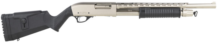 Rock Island AGM5 All Generations  12 Gauge Pump 3" 5+1 18.50" with Heat Shield, Nickel Barrel/Rec, Black Synthetic Furniture, Adj. Comb Stock