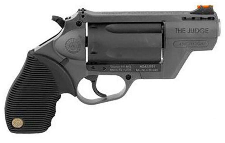Taurus 2441021GRY Judge Public Defender 45 Colt (LC) Caliber or 2.50" 410 Gauge 5 Shot 2.50" Gray Finish Barrel, Matte Black Oxide Finish Cylinder, Gray Finish Polymer Frame & Black Ribber Grip